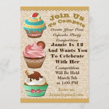 Cupcake Wars Bake Off Birthday Leave Swirl Invite