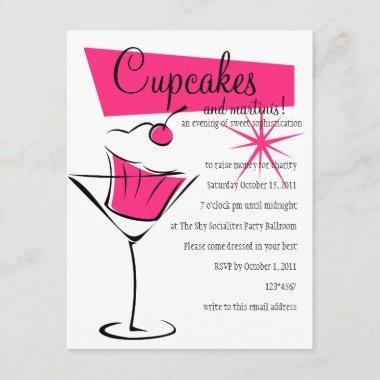 Cupcakes and Martinis in Hot Pink Invitations