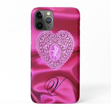 CUPID LACE HEART SILK PINK FUCHSIA CLOTH MONOGRAM iPhone 11 PRO CASE