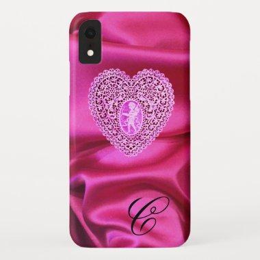 CUPID LACE HEART SILK PINK FUCHSIA CLOTH MONOGRAM iPhone XR CASE