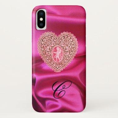 CUPID LACE HEART SILK PINK FUCHSIA CLOTH MONOGRAM iPhone X CASE