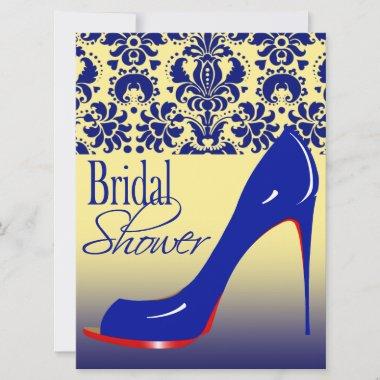 Custom Glam Damask Stiletto Bridal Shower for Lynn RSVP Card