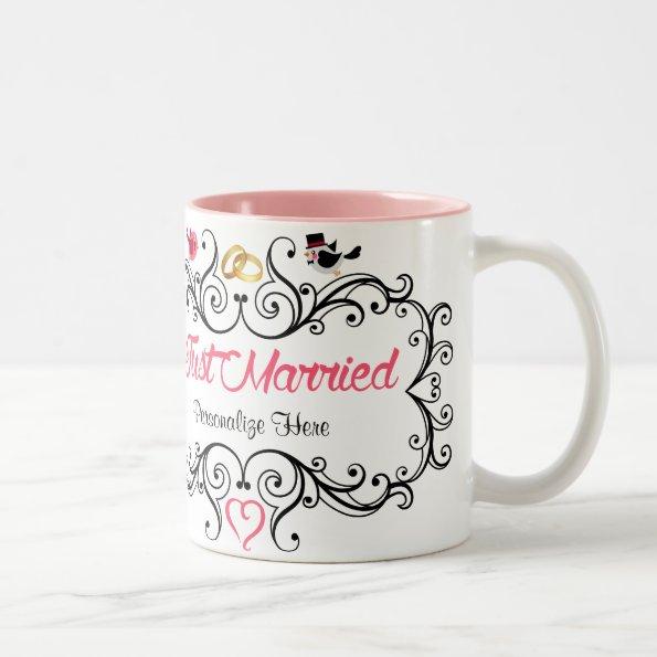Custom Newlywed Bride and Groom Two-Tone Coffee Mug