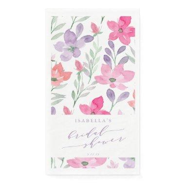 Custom Pink Purple Watercolor Floral Bridal Shower Paper Guest Towels