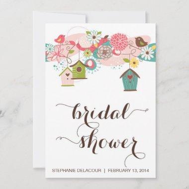 Cute Birds & Bird Houses Bridal Shower Invitations
