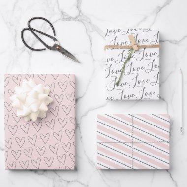 Cute Blush Pink Typography Hearts Valentine's Wrapping Paper Sheets
