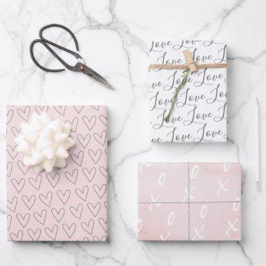 Cute Blush Pink XO Hearts Valentine's Wrapping Paper Sheets