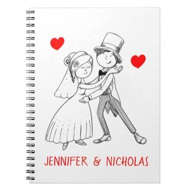 Cute Bride Groom Red White Wedding Cartoon Bridal Notebook