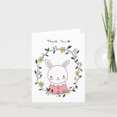 Cute Bunny Rabbit with Flowers Sweet Thank you