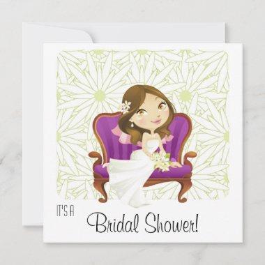 Cute Cartoon Bride Bridal Shower Invitations