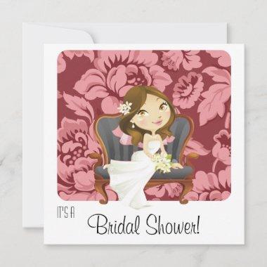 Cute Cartoon Bride Bridal Shower Invitations