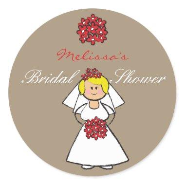 Cute Cartoon Wedding Bride Daisies Bridal Shower Classic Round Sticker