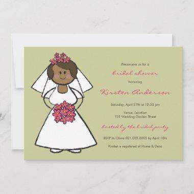 Cute Cartoon Wedding Bride Daisies Bridal Shower Invitations