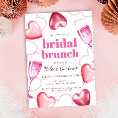 Cute Elegant Pink Hearts Girly Bridal Brunch Invitations