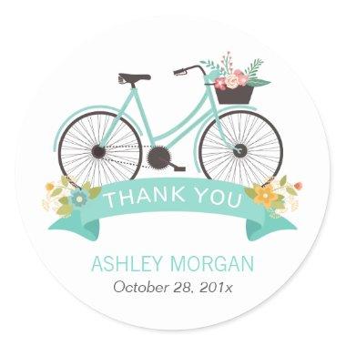 Cute Floral Bicycle Pastel Mint Green Thank You Classic Round Sticker