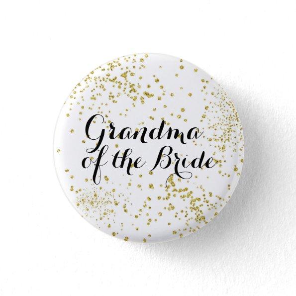 Cute Gold Glitter Grandma of the Bride Button