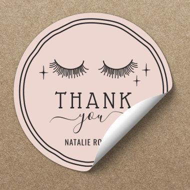 Cute Hand Drawn Girl Lashes Blush Pink Thank You Classic Round Sticker