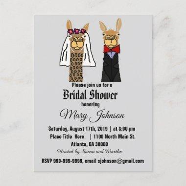 Cute Llama Bride and Groom Bridal Shower Invitation PostInvitations