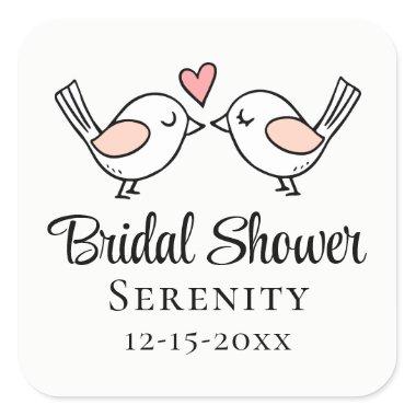Cute Love Birds Cartoon Lovebirds Bridal Shower Square Sticker