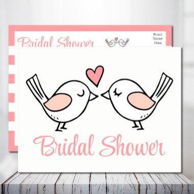 Cute Love Birds Pink Lovebirds Bridal Shower Invitation PostInvitations