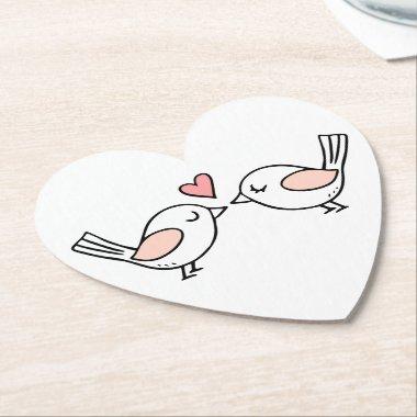 Cute Love Birds Pink White Wedding Lovebirds Paper Coaster