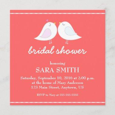 Cute Love Birds Red Bridal Shower Invite