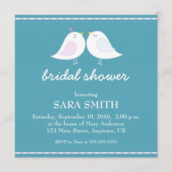 Cute Love Birds Teal Bridal Shower Invite