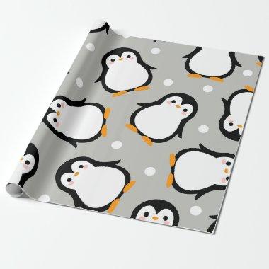 Cute penguin pattern grey pattern wrapping paper