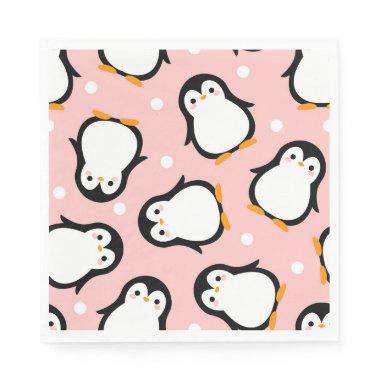 Cute penguin pattern pink pattern napkins