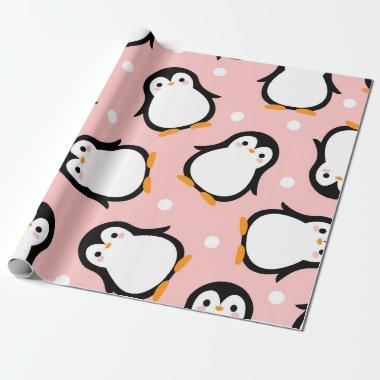 Cute penguin pattern pink pattern wrapping paper