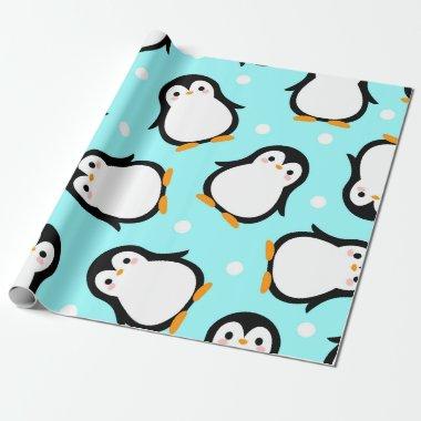 Cute penguin pattern turquoise pattern wrapping paper