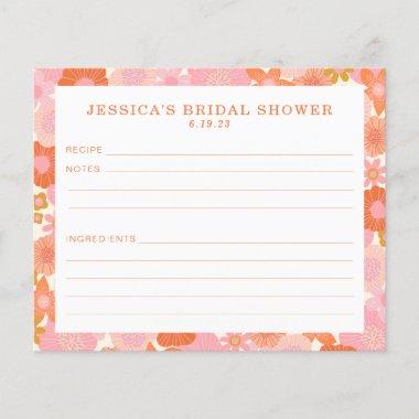 Cute Pink Orange Flowers Bridal Shower Recipe Invitations