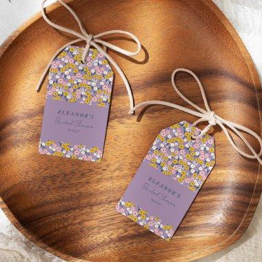 Cute Purple Yellow Floral Bridal Shower Custom Gift Tags