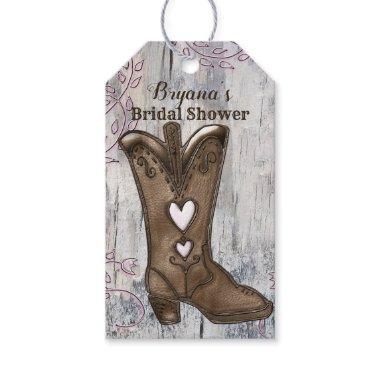Cute Rustic Pink Heart Cowgirl Boots Bridal Shower Gift Tags