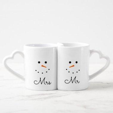 Cute Snowman Mr and Mrs Couples Coffee Mug Set
