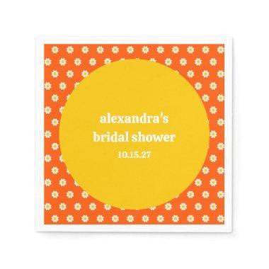 Cute Vintage Orange Daisies Bridal Shower Custom Napkins