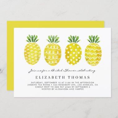Cute Watercolor Pineapples Summer Bridal Shower Invitations