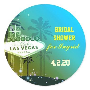 Cyan Blue Las Vegas Bridal Shower Classic Round Sticker