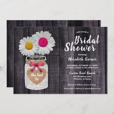Daisies in Mason Jar Rustic Bridal Shower Invitations