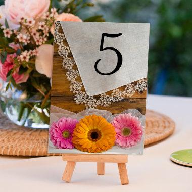 Daisy Trio and Lace Country Wedding Table Numbers