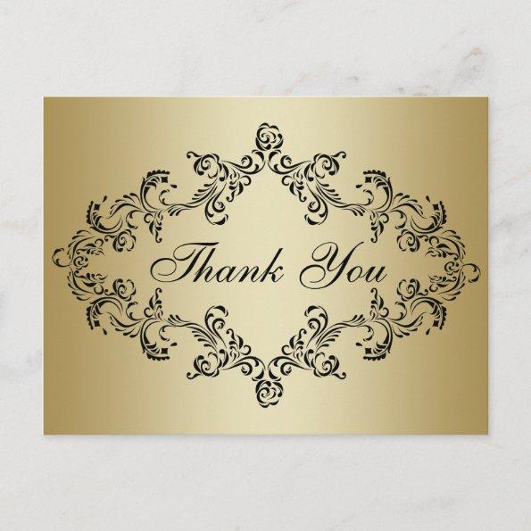 Damask decorated gold Thank You Invitations