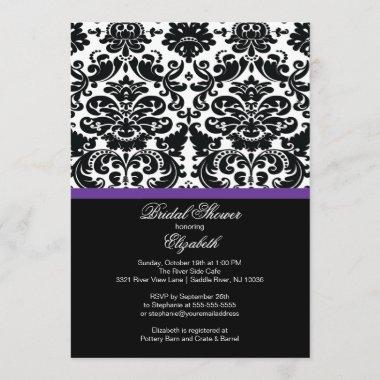 Damask Eggplant Purple Bridal Shower Invitations