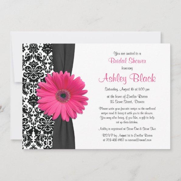Damask Pink Gerbera Daisy Recipe Bridal Shower Invitations