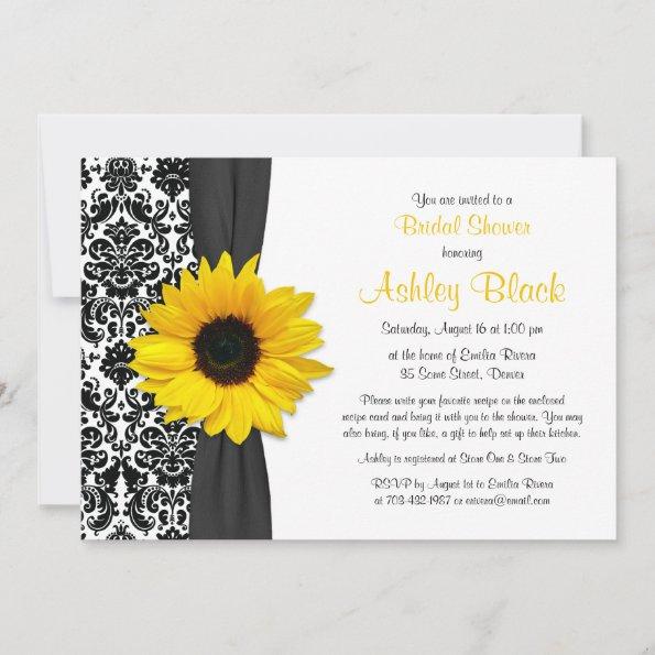 Damask Yellow Sunflower Recipe Bridal Shower Invitations