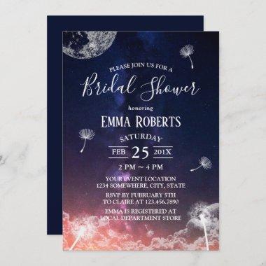 Dandelion Blowing Moon & Stars Bridal Shower Invitations