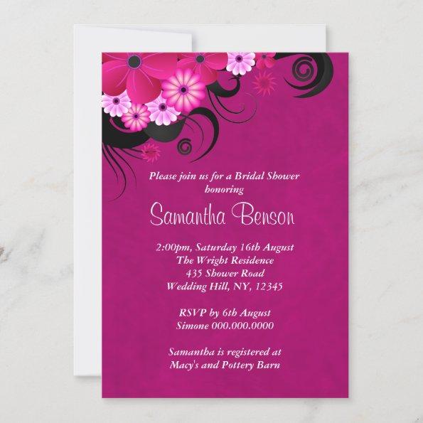 Dark Fuchsia Floral Wedding Bridal Shower Invites