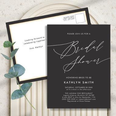 Dark Gray Elegant Script Minimalist Bridal Shower Invitation PostInvitations