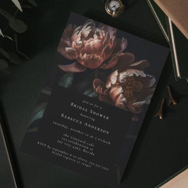 Dark Moody Black Gothic Florals Bridal Shower Invitations