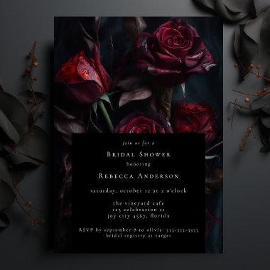 Dark Moody Black Gothic Red Roses Bridal Shower Invitations