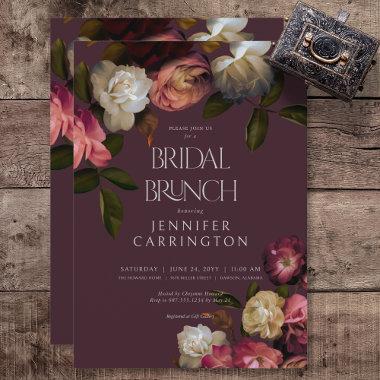 Dark Moody Burgundy & Cream Peonies Bridal Brunch Invitations